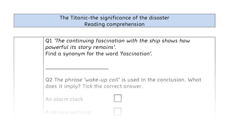 Reading comp-VRSIPE-The Titanic-the significance of the disaster