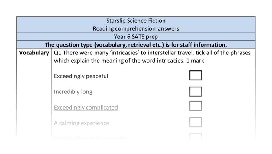 Reading comprehension - Starslip - SATS style