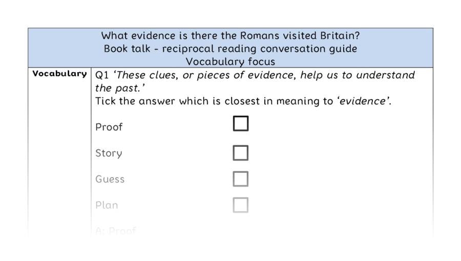 Reciprocal reading - vocabulary-evidence the Romans visited Britain