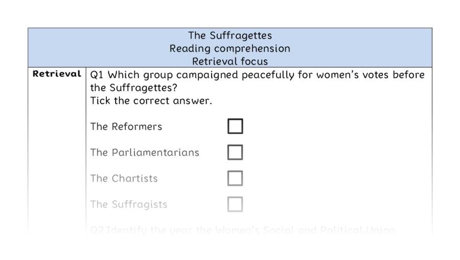 Reading comprehension - retrieval - The Suffragettes