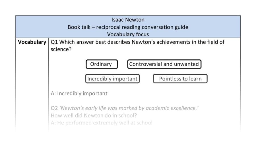 Reciprocal reading- vocabulary - Isaac Newton
