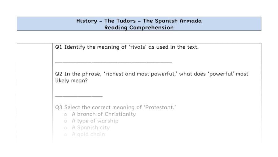 Reading Comprehension-The Spanish Armada-vocabulary