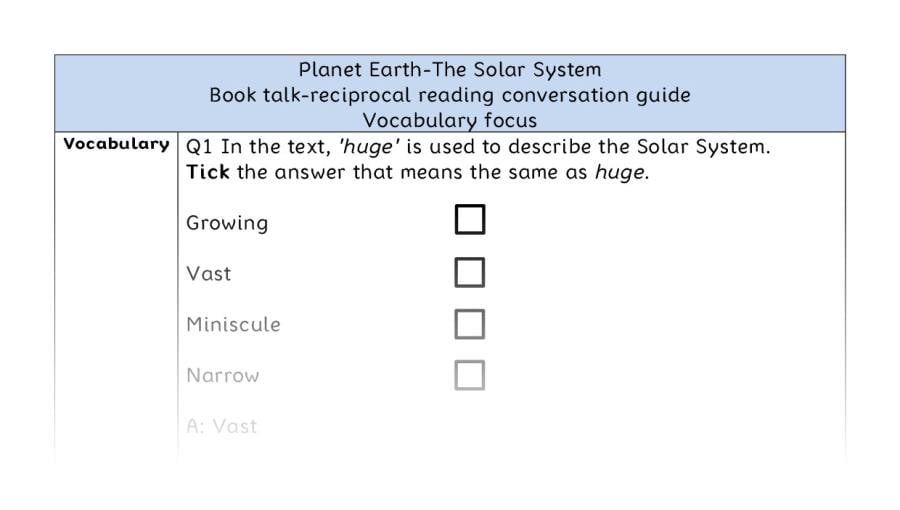 Reciprocal reading - vocabulary - The Solar System