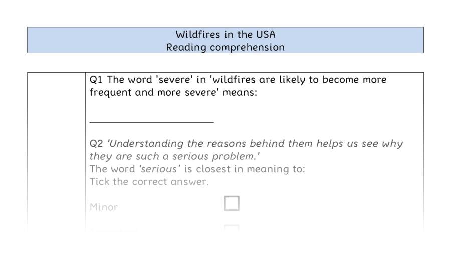 Reading comprehension - VRSIPE - Wildfires in the USA