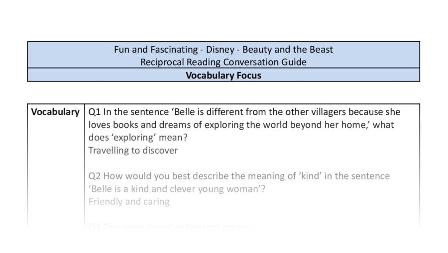 Reciprocal Reading Conversation - Beauty and the Beast (2017) A Tale as Old as Time - Vocabulary Focus