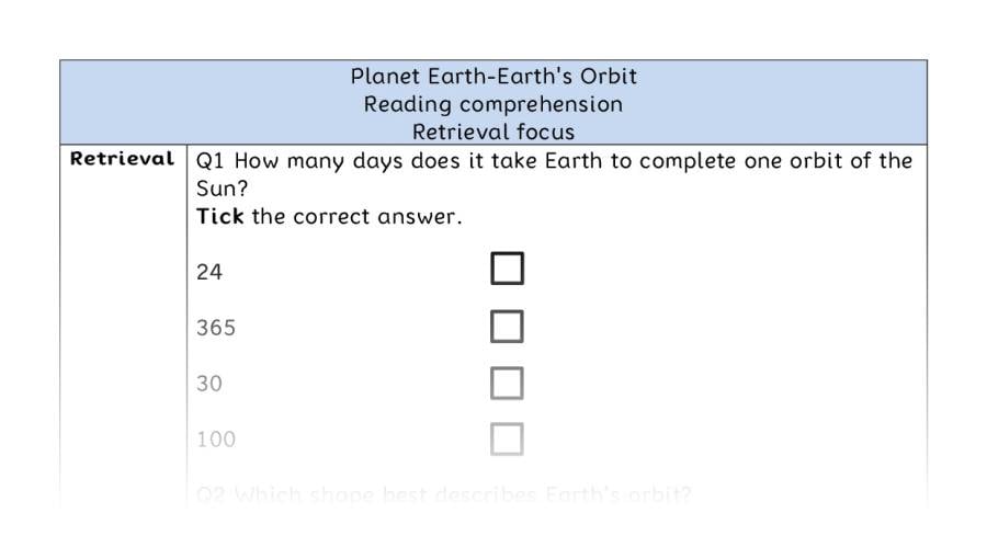 Reading comprehension - retrieval - Planet Earth-Earths Orbit