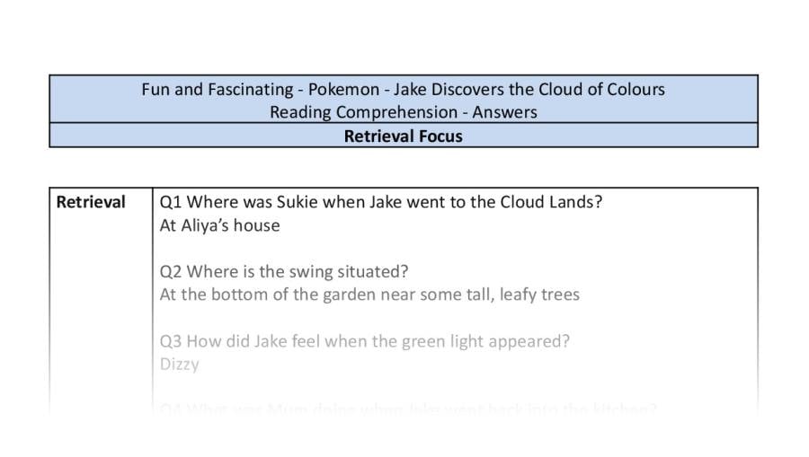 Reading comprehension-retrieval-Jake discovers the cloud of colours-answers