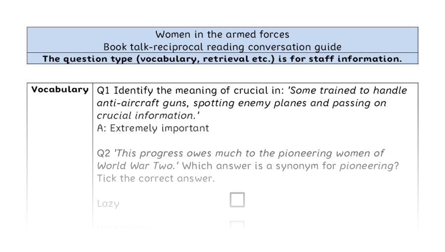 Reciprocal reading - VRSIPE - Women in the armed forces