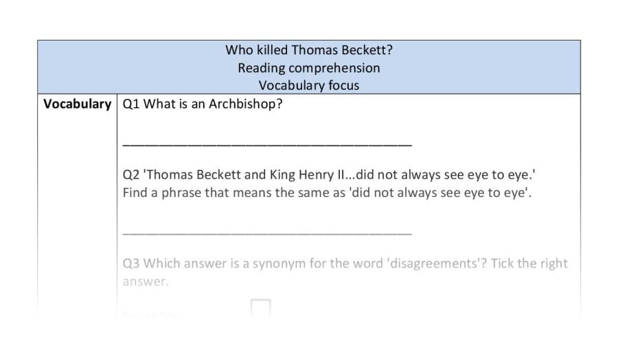 Reading comprehension-vocabulary-Who killed Thomas Beckett