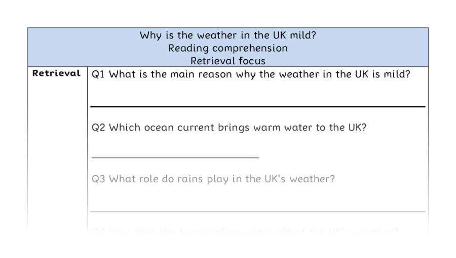 Reading comprehension - retrieval - Why is the weather in the UK mild