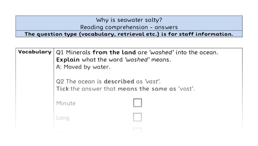 Reading comprehension VRSIPE - Why is seawater salty - answers