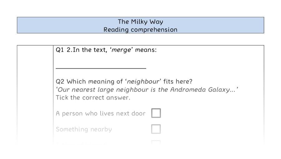 Reading comprehension - VRSIPE - The Milky Way
