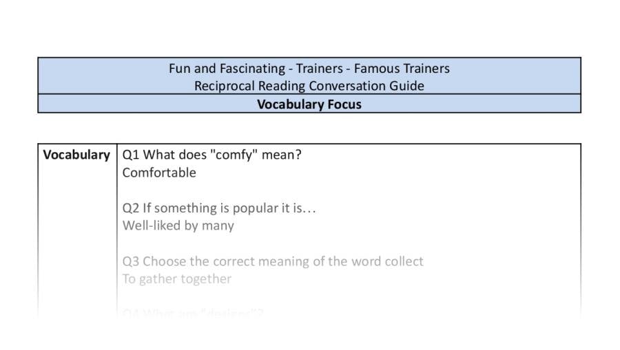 Reciprocal Reading Conversation - Famous Trainers - Vocabulary Focus