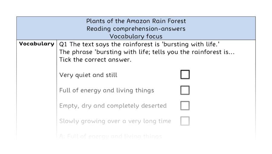 Reading comp-vocab-Plants of the Amazon Rain Forest - answers