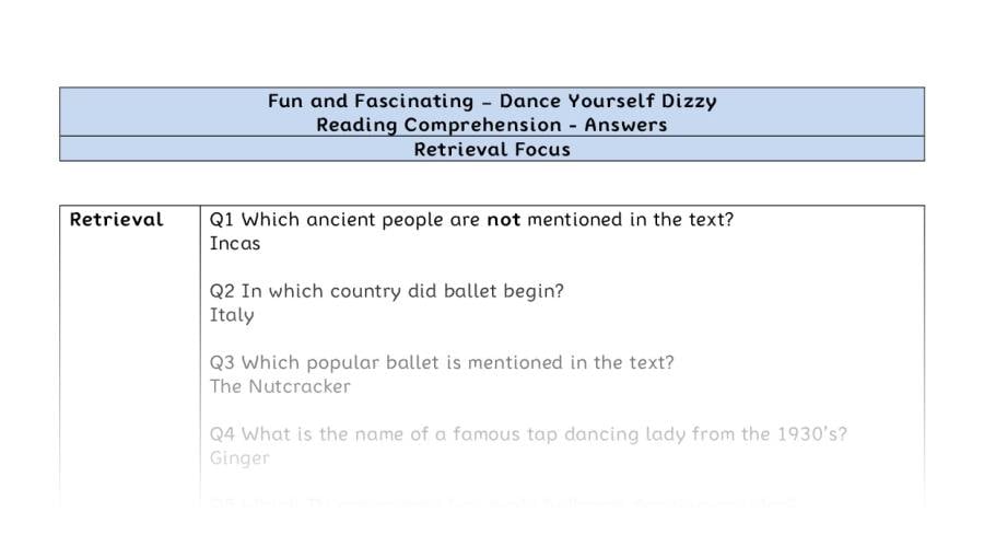 Reading Comprehension - Dance Yourself Dizzy - Highlight Series 1 - Retrieval Focus