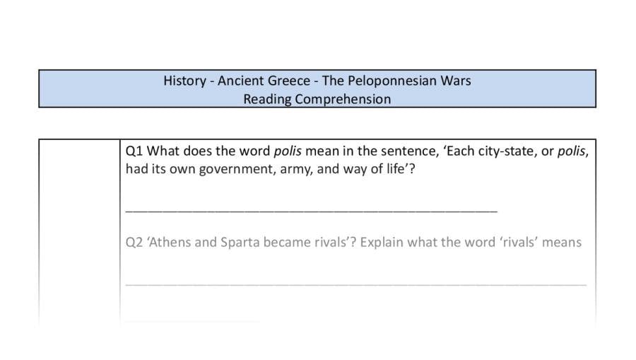 Reading Comprehension-The Peloponnesian Wars-Vocabulary Focus