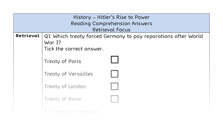 Hitlers Rise to Power - Reading Comprehension Answers - Retrieval Focus