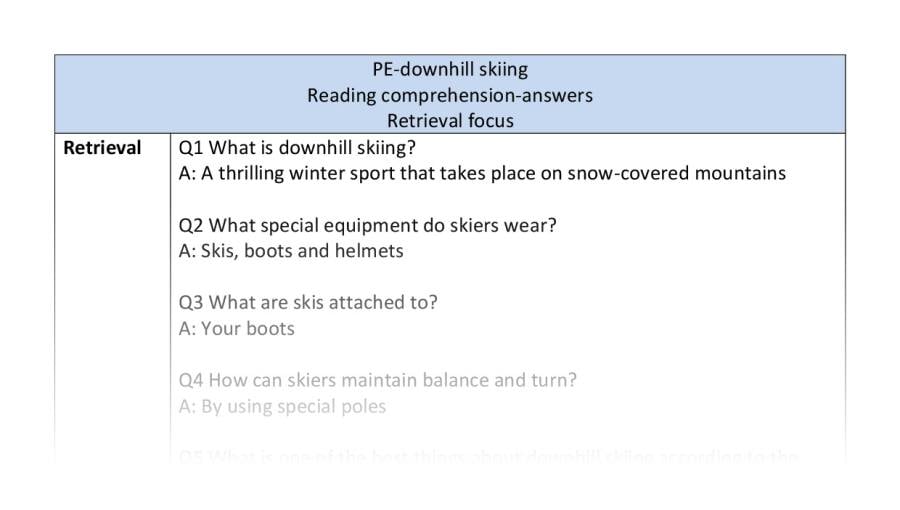 Reading comprehension -retrieval-downhill skiing