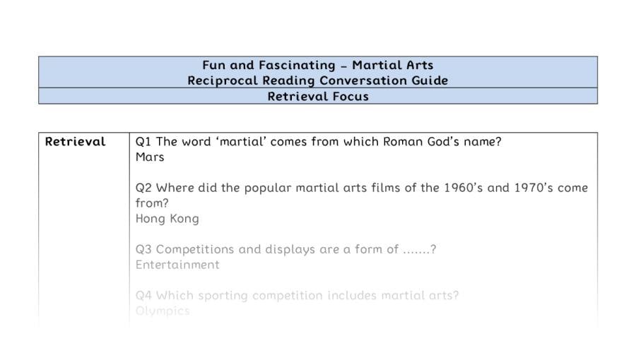 Reciprocal Reading Conversation - Martial Arts - Highlight Series 2 - Retrieval Focus