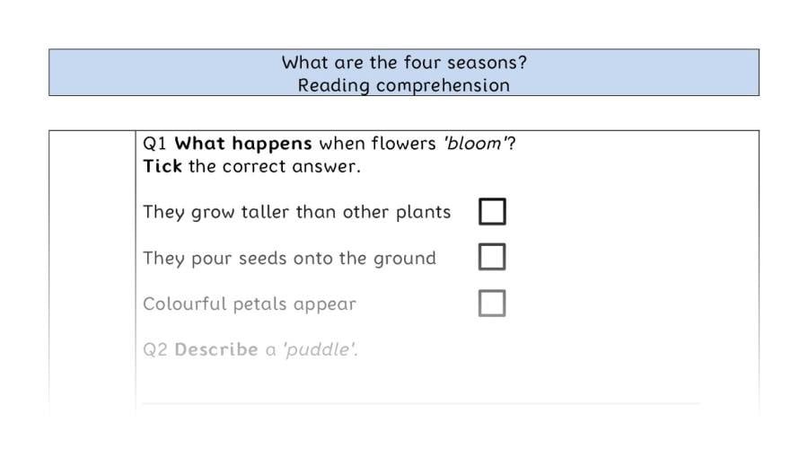 Reading comp - VRSIPE - What are the four seasons