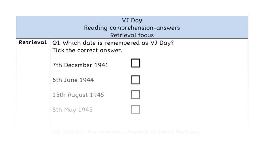 Reading comprehension - retrieval - VJ Day