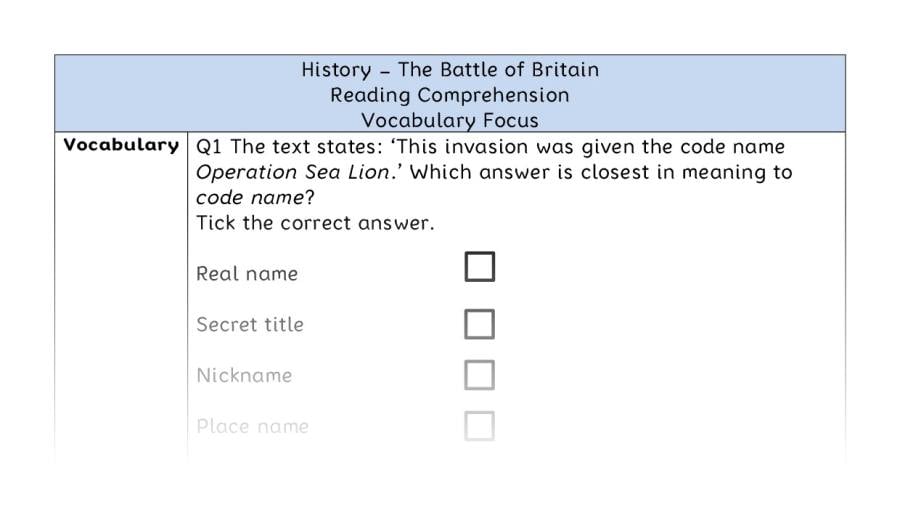 The Battle of Britain - Reading Comprehension - Vocabulary Focus
