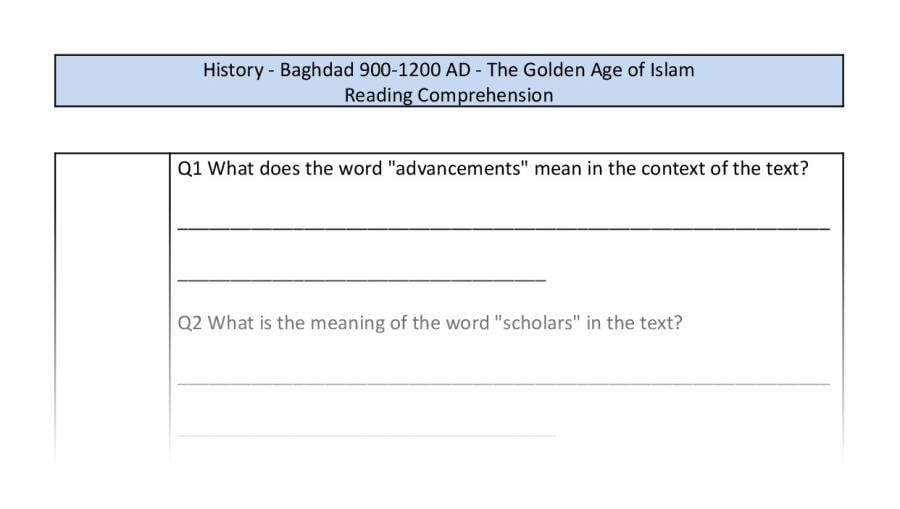 Reading comprehension-VRSIPE - The Golden Age of Islam