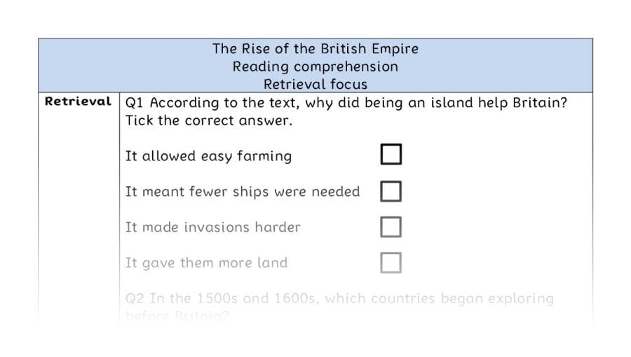 Reading comprehension - retrieval - The Rise of the British Empire