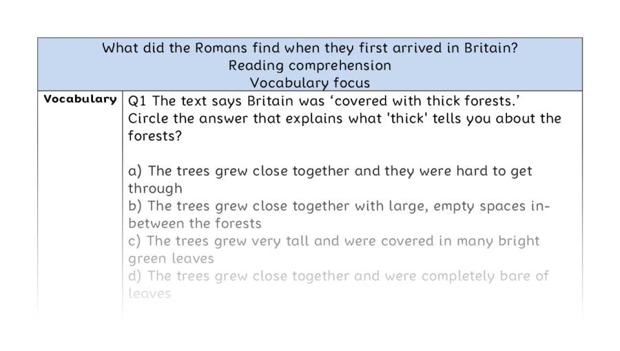Reading comprehension - vocabulary - Roman arrival in Britain