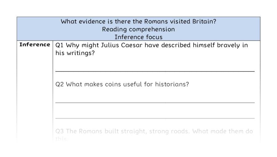 Reading comprehension - inference-evidence the Romans visited Britain