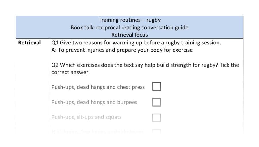 Reciprocal - retrieval - Training routines - rugby