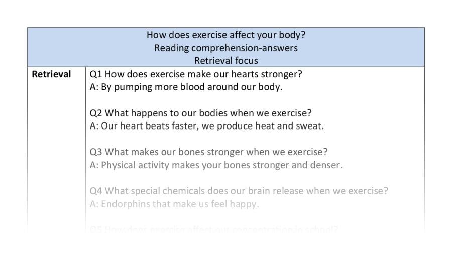 Reading comprehension - retrieval - How does exercise affect your body - answers