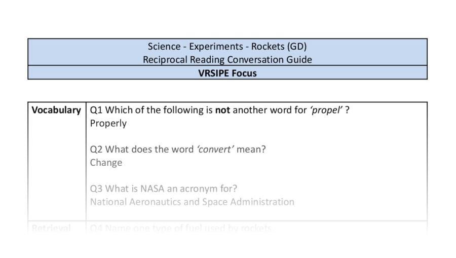 Reciprocal Reading Conversation - Rockets - UKS2 - VRSIPE Focus