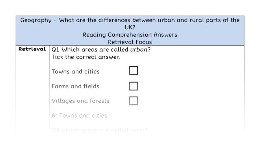 What are the differences between urban and rural parts of the UK - Reading Comprehension Answers - Retrieval Focus
