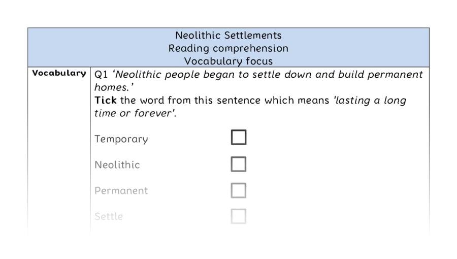 Reading comprehension - vocabulary - Neolithic Settlements