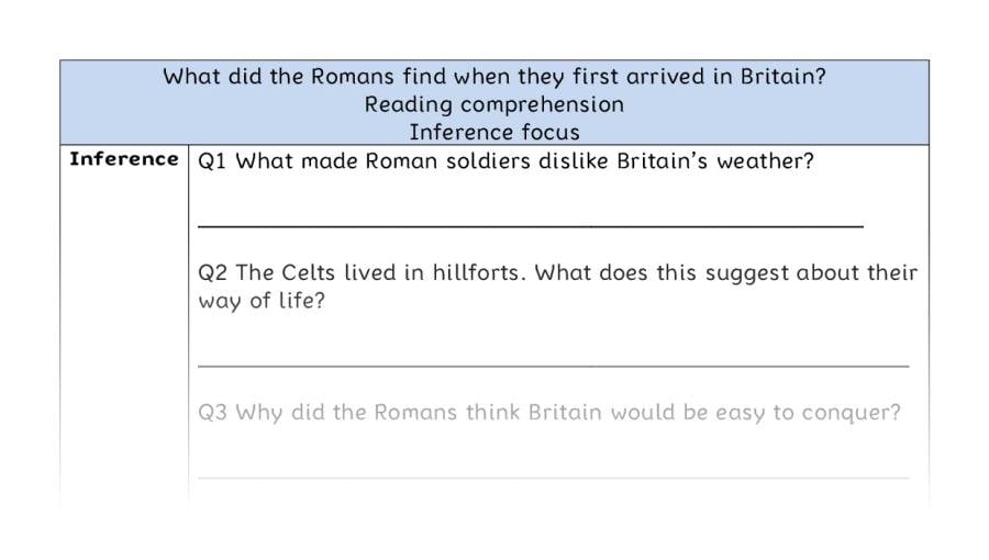 Reading comprehension - inference - Roman arrival in Britain