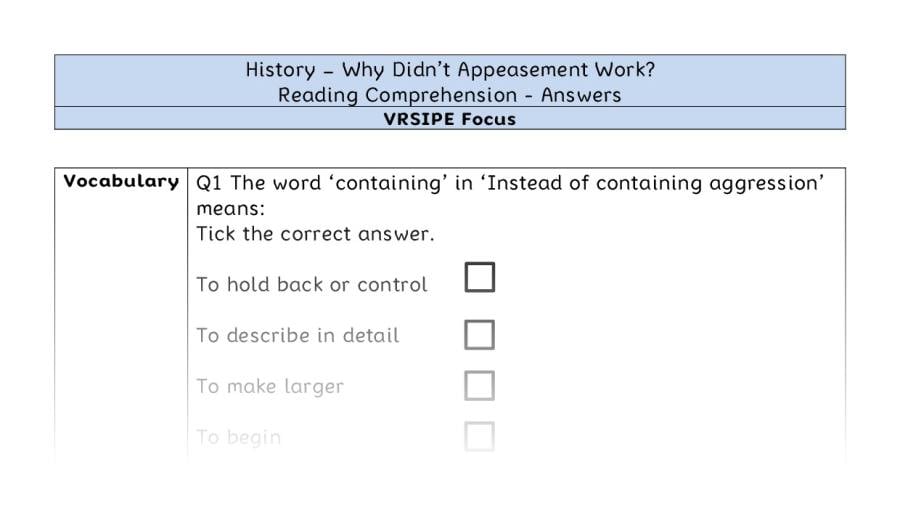 Why Didnt Appeasement Work - Reading Comprehension Answers - VRSIPE Focus