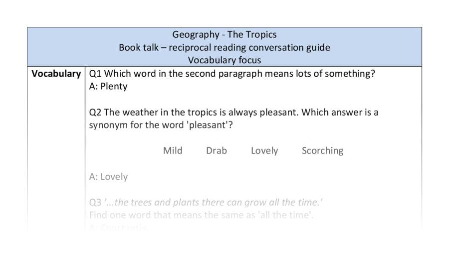 Reciprocal reading - vocabulary - Geography - The Tropics