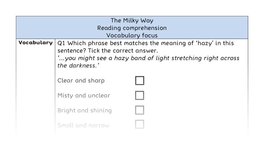 Reading comprehension - vocabulary - The Milky Way