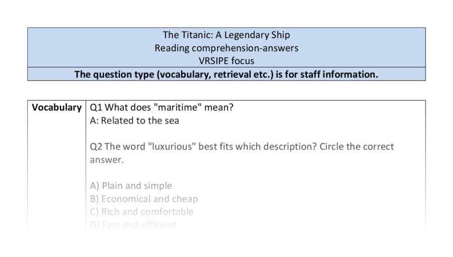 Reading comprehension-The Titanic-VRSIPE - answers