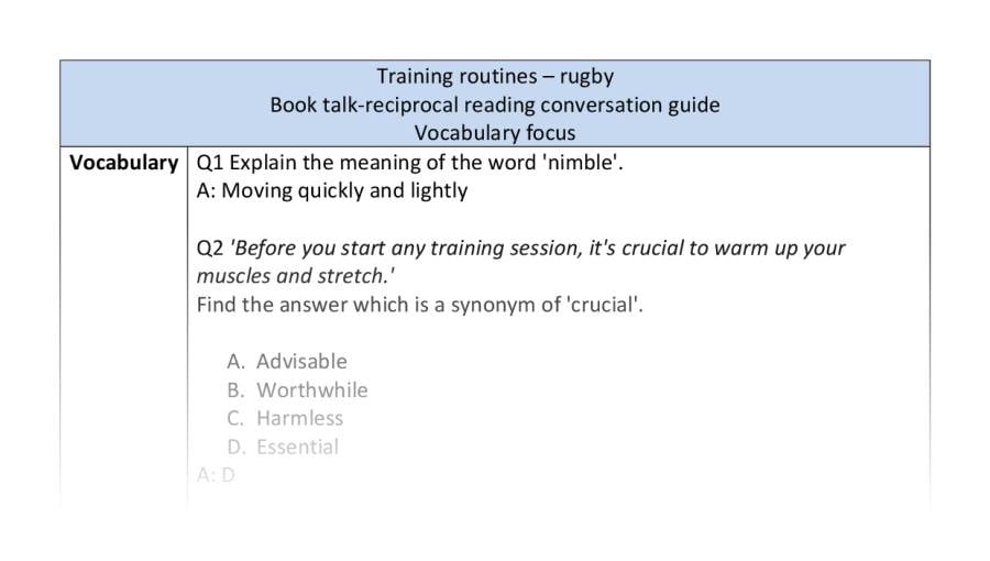 Recioprocal - vocabulary - Training routines - rugby