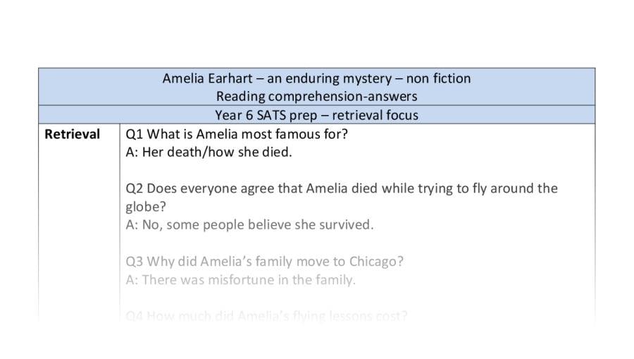 Reading comprehension- Amelia Earhart - retrieval