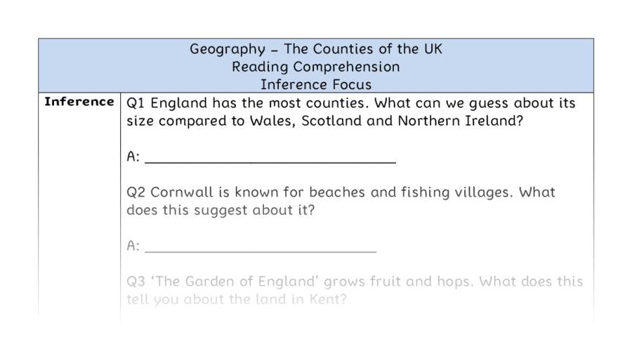 The Counties of the UK - Reading Comprehension - Inference Focus