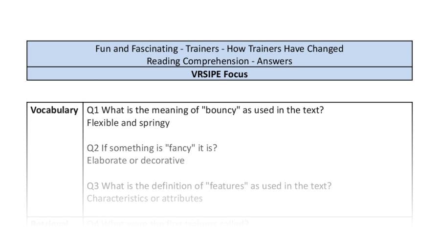 Reading Comprehension-How Trainers Have Changed-VRSIPE-answers