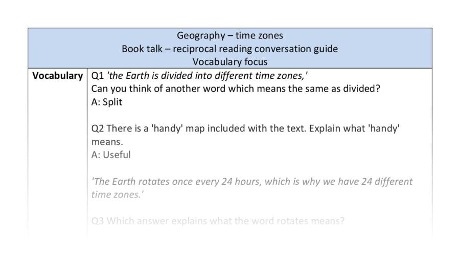 Reciprocal reading - vocabulary - time zones