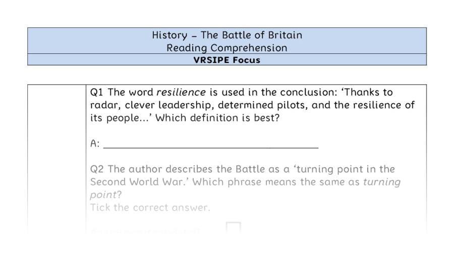 The Battle of Britain - Reading Comprehension - VRSIPE Focus