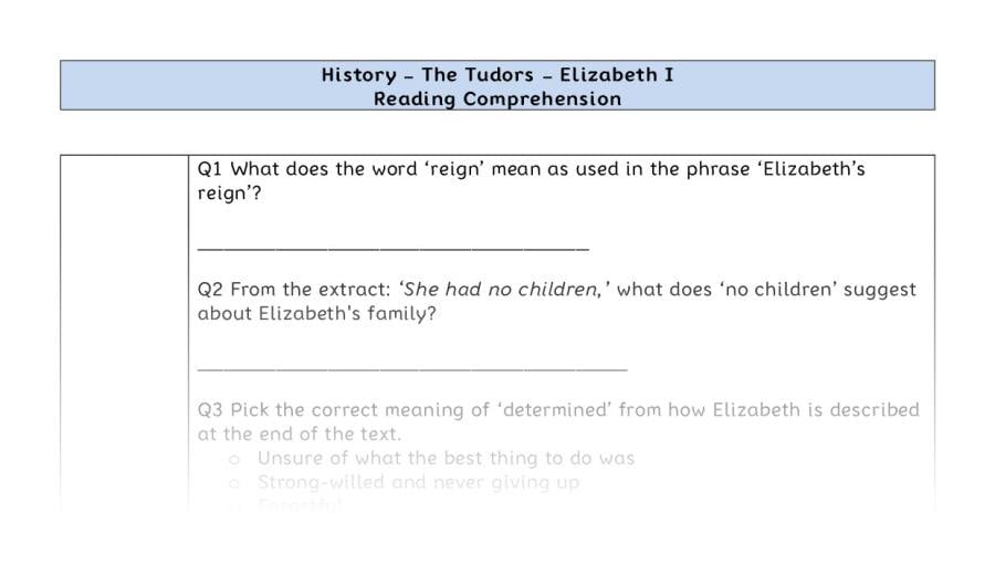 Reading comprehension - Elizabeth I - VRSIPE