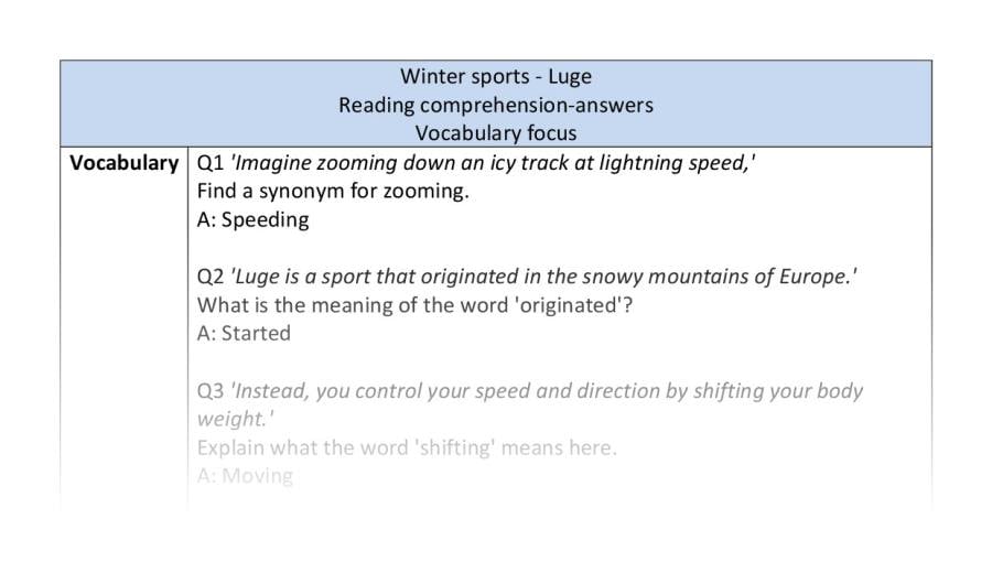 Reading comprehension - vocabulary - Luge