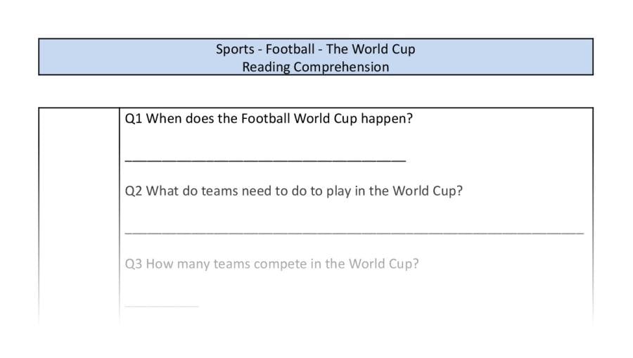Reading Comprehension - The World Cup - Retrieval Focus