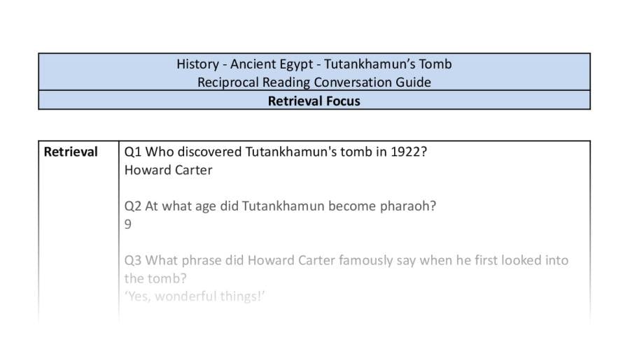 Reciprocal Reading Conversation - Tutankhamuns Tomb - Retrieval Focus